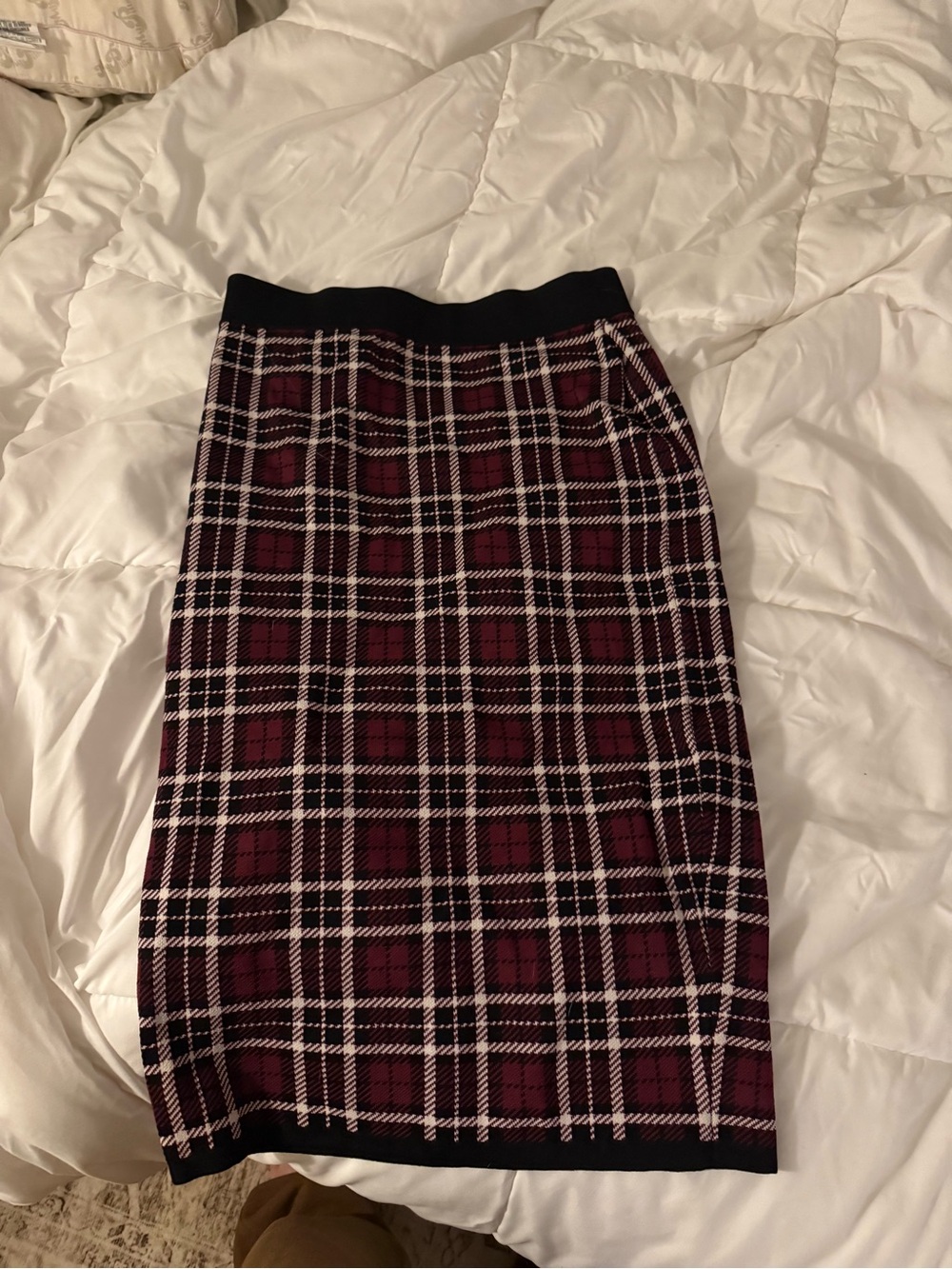 Michael Kors Burgundy and Black Plaid Midi Skirt